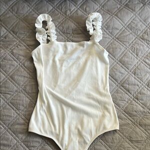 White Minimalist Bodysuit with Textured Fabric